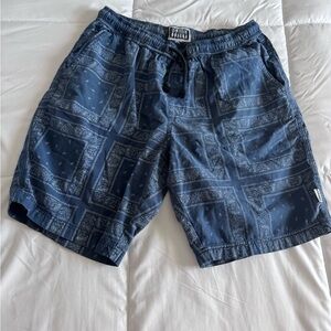 Navy Paisley Drawstring Shorts